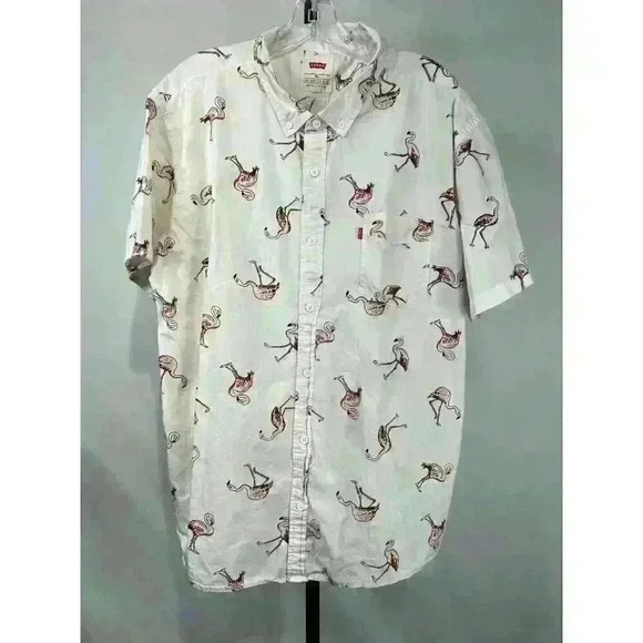 Levi's Men's Short Sleeve Riverton Poplin Button Down Flamingo Shirt Size XXL‎ - Picture 1 of 9